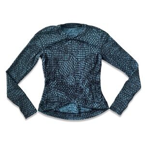 Lululemon Blue & Black Geometric Patterned Faux Wrap Long Sleeve Shirt Size XS